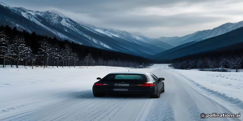 Private car on a winter mountain road