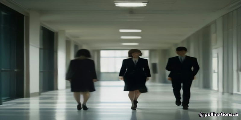 Business people walking into an office lobby