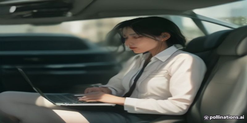 Business traveler working in the back of a car