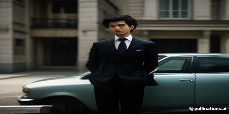 Chauffeur waiting beside a car outside an office building