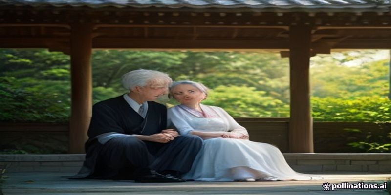 Elderly couple resting on a bench at a palace