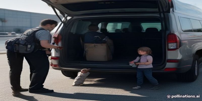 Family loading luggage into a van at an airport