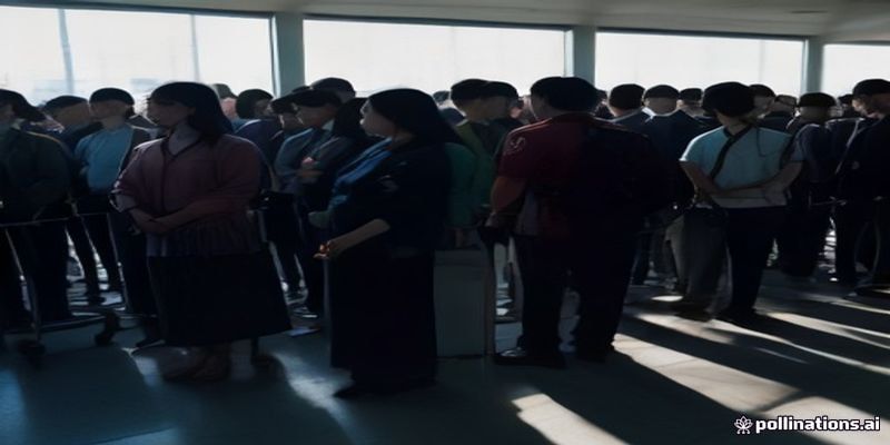 Long immigration queue at an international airport