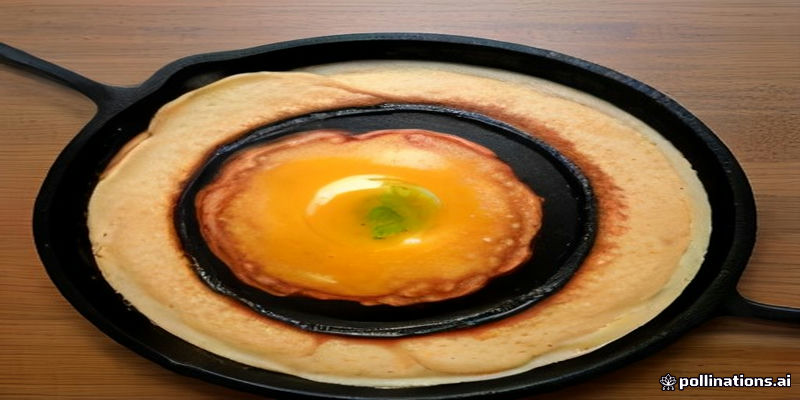 Golden mung bean pancakes frying on a griddle
