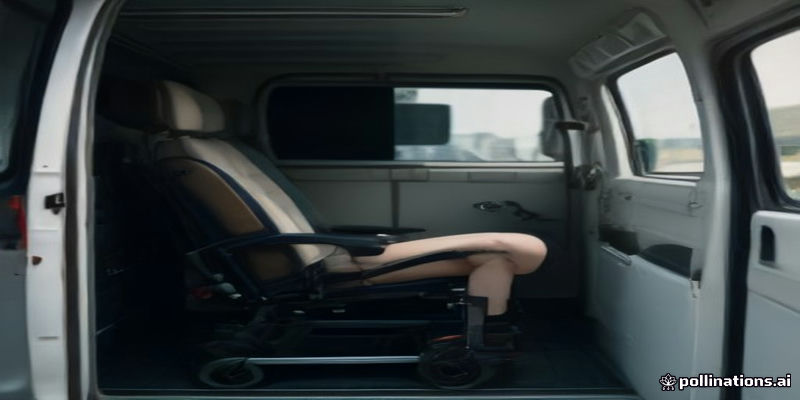 Wheelchair secured inside a vehicle with restraint straps